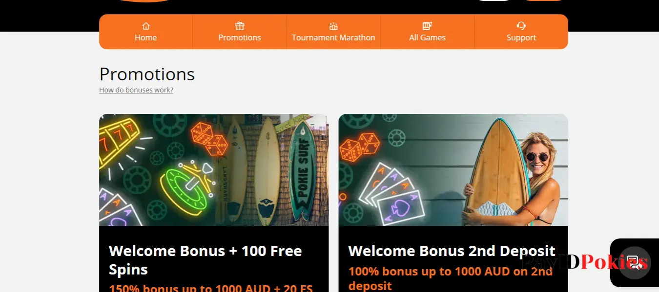 Pokie Surf Casino bonuses